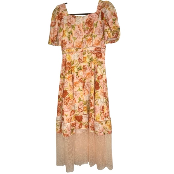Rachel Parcell 6 Peach Floral Puff Sleeve Romantic Prairie Cottagecore Dress - Picture 5 of 7